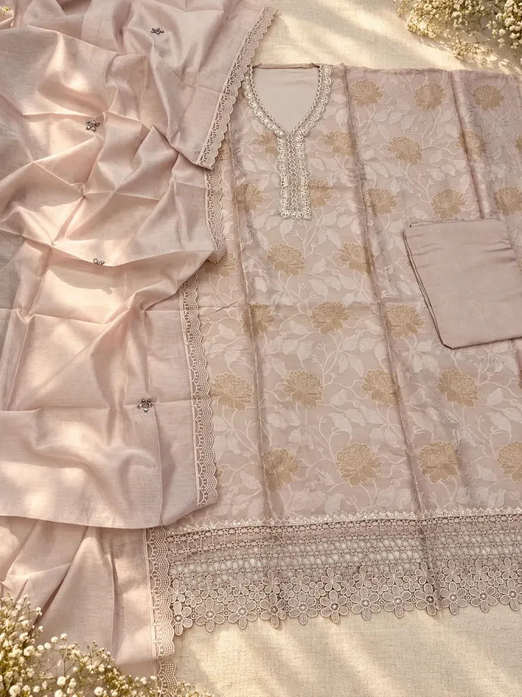 Blush Pink Korean Silk Unstitched Suit-2