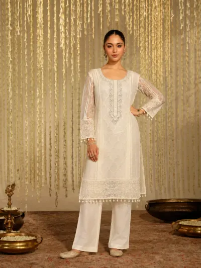 Ivory Mul Cotton Kurta Set-0