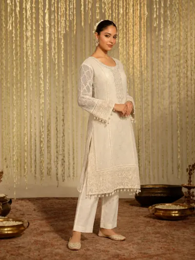 Ivory Mul Cotton Kurta Set-1
