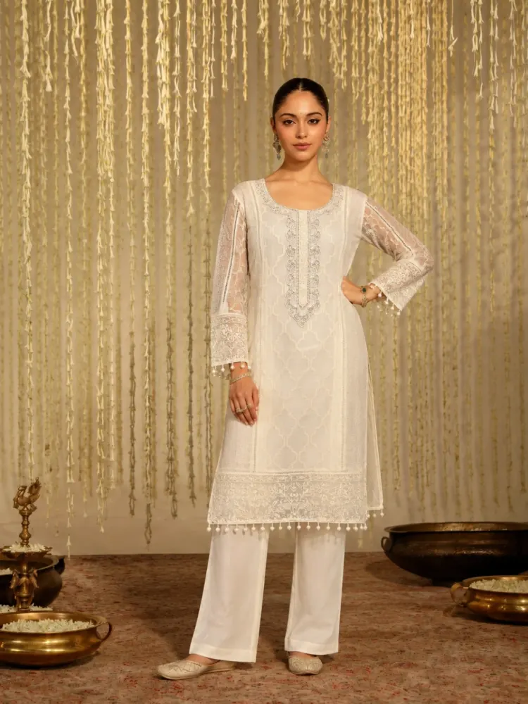 Ivory Mul Cotton Kurta Set-0