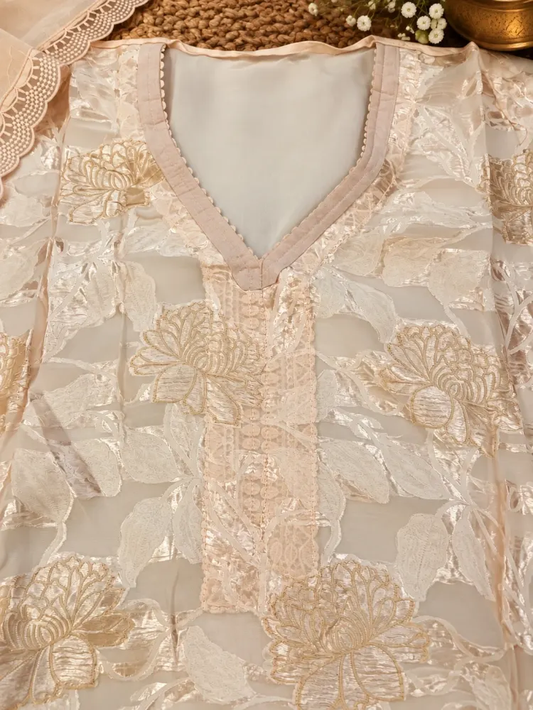 Peach Korean Silk Unstitched Suit-1