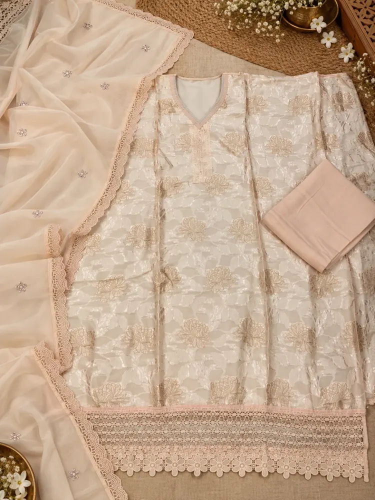 Peach Korean Silk Unstitched Suit-2