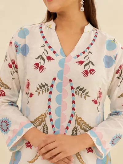 Ivory Multicolour Floral Print Kurti Set-2
