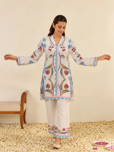 Ivory Multicolour Floral Print Kurti Set-3