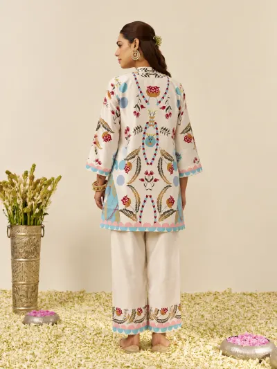 Ivory Multicolour Floral Print Kurti Set-4