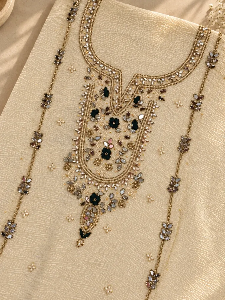 Ivory Cream Jacquard Unstitched Suit-1