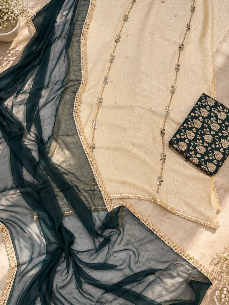 Ivory Cream Jacquard Unstitched Suit-2