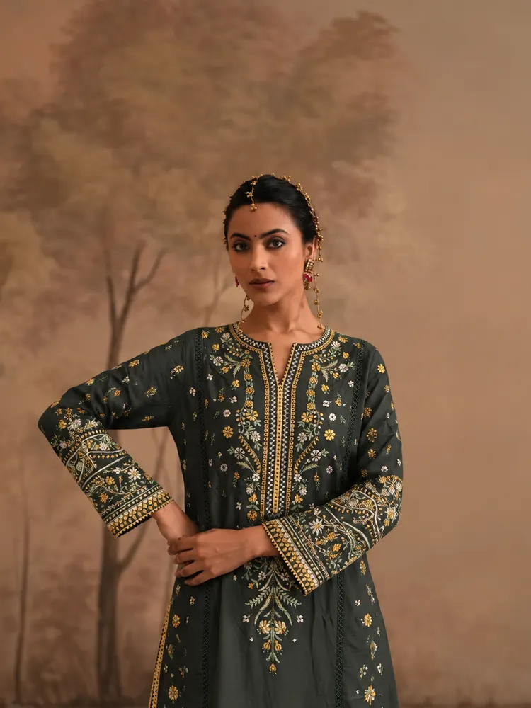 Green Pakistani Long Suit-1
