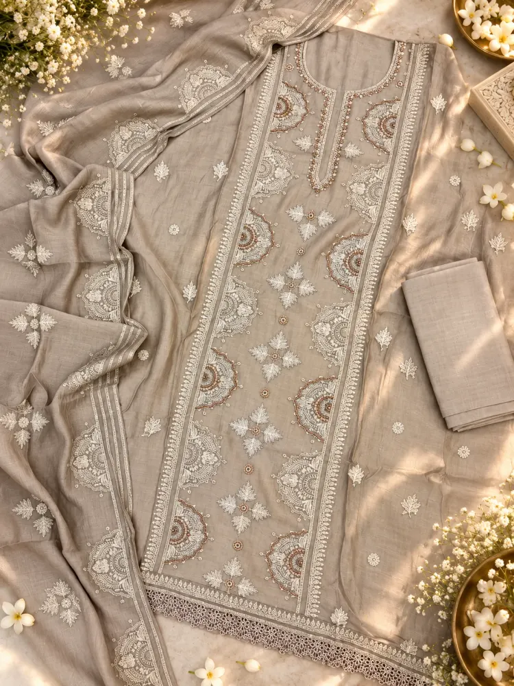 Ethnic Grey Unstitched Suit for Women-2