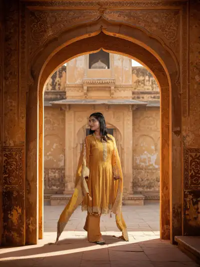 Embroidered A-line Kurta Palazzo Set with Dupatta - collection image