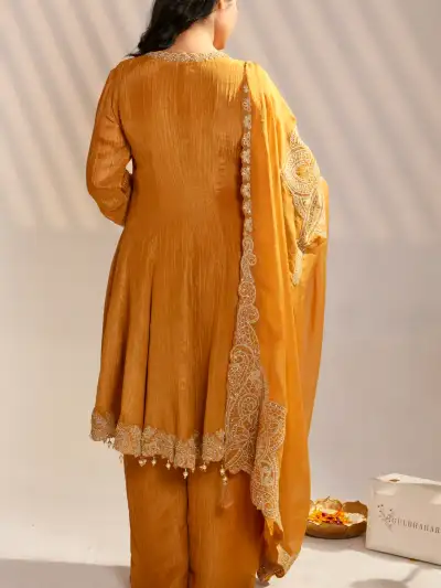 Embroidered A-line Kurta Palazzo Set with Dupatta - 3