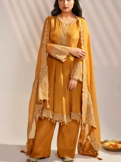 Embroidered A-line Kurta Palazzo Set with Dupatta - 4