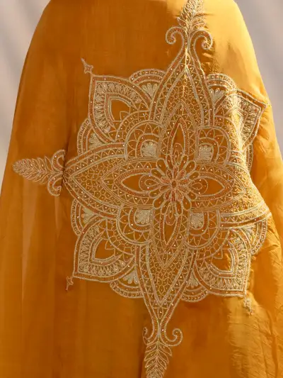 Embroidered A-line Kurta Palazzo Set with Dupatta - 5