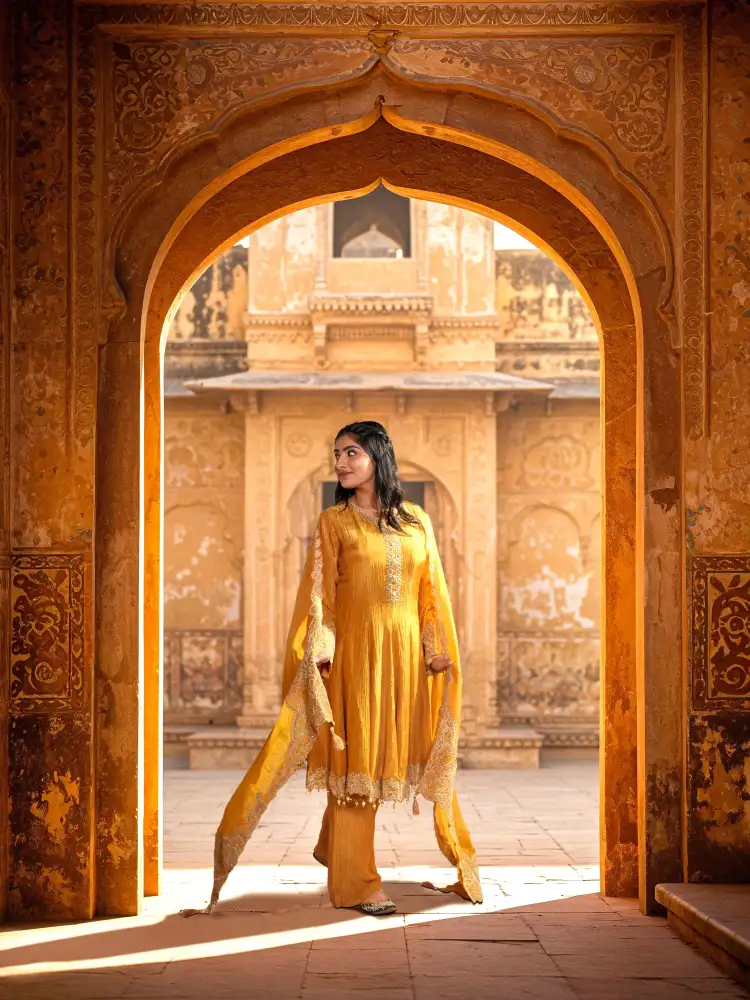 Embroidered A-line Kurta Palazzo Set with Dupatta - View 1