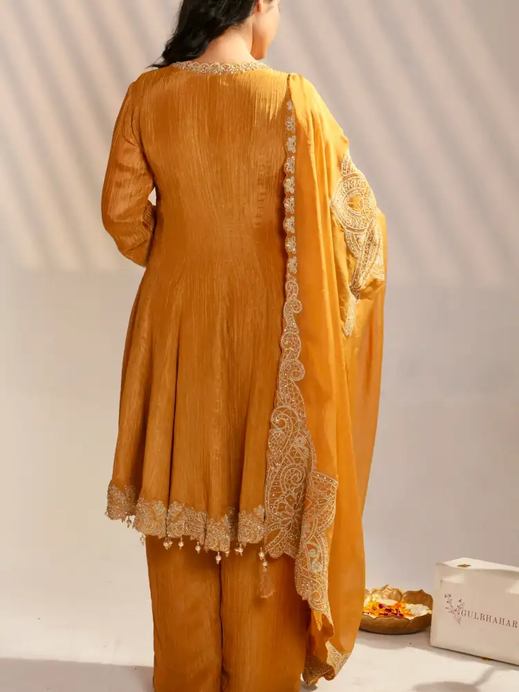 Embroidered A-line Kurta Palazzo Set with Dupatta - Image 3