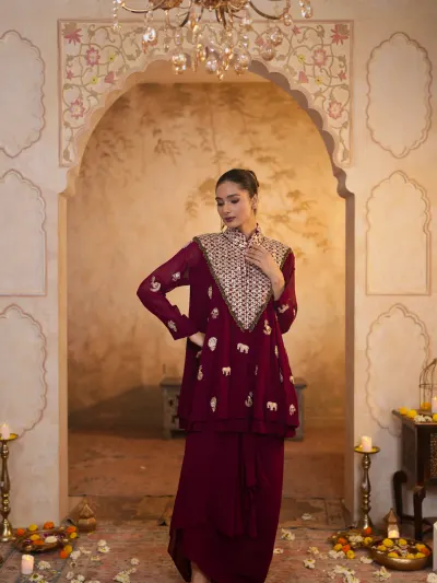 Maroon Party Wear Suit Set-0