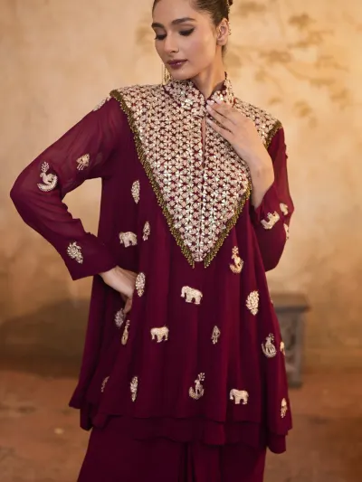 Maroon Party Wear Suit Set-1