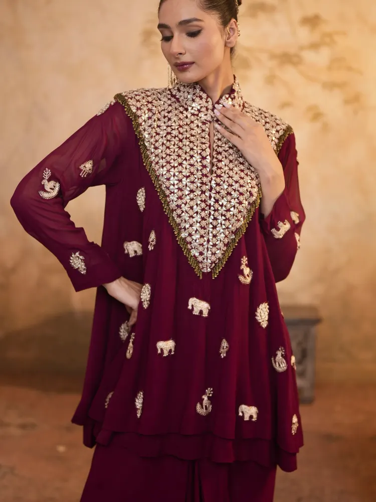 MAROON PARTY WEAR SUIT SET - 2