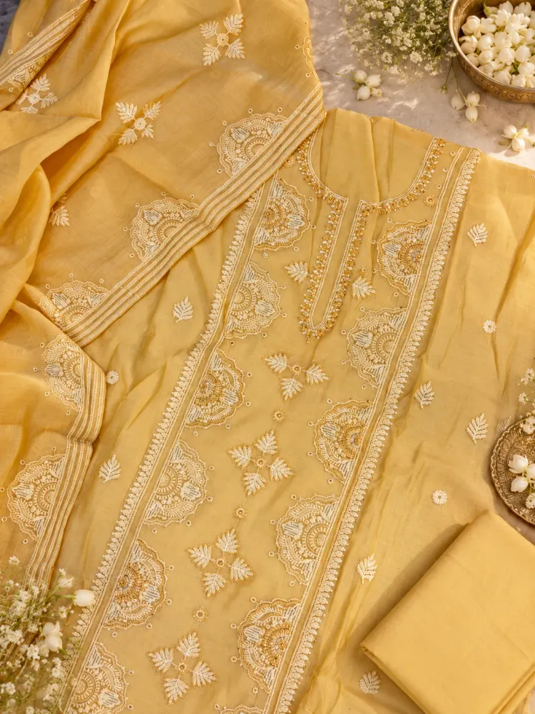 Ethnic Yellow Unstitched Suit for Women-0