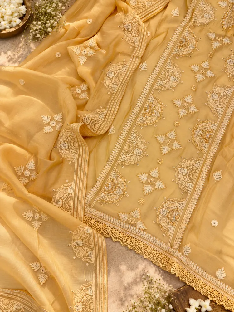 Ethnic Yellow Unstitched Suit for Women-1