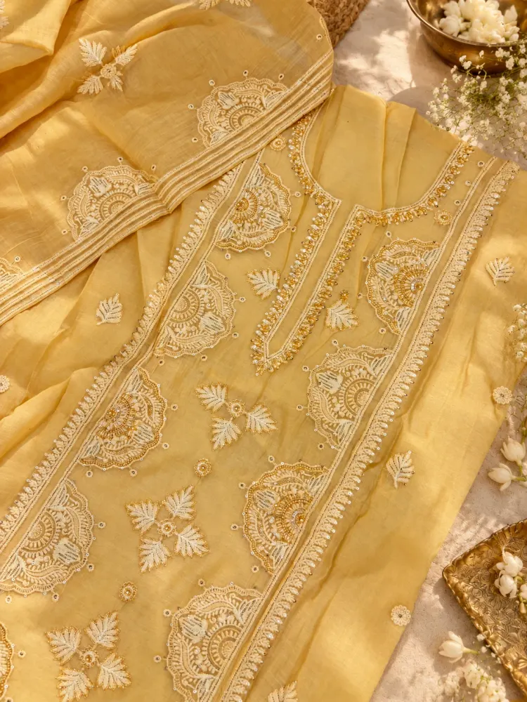 Ethnic Yellow Unstitched Suit for Women-2