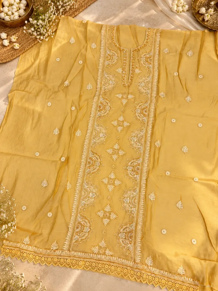 Ethnic Yellow Unstitched Suit for Women-3