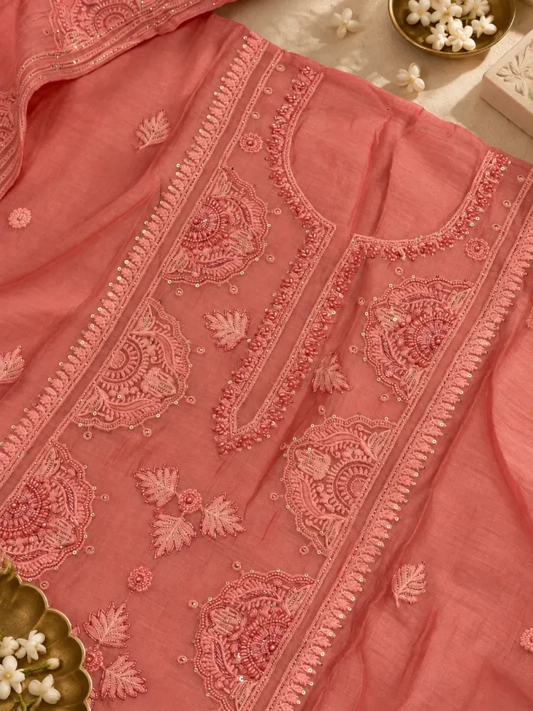 Ethnic Pink Unstitched Suit for Women-0