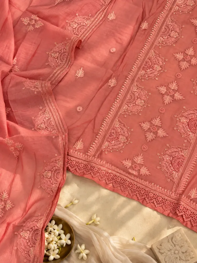 Ethnic Pink Unstitched Suit for Women-1