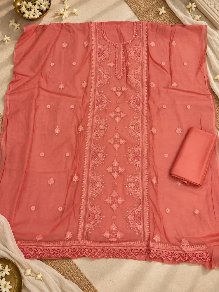 Ethnic Pink Unstitched Suit for Women-3
