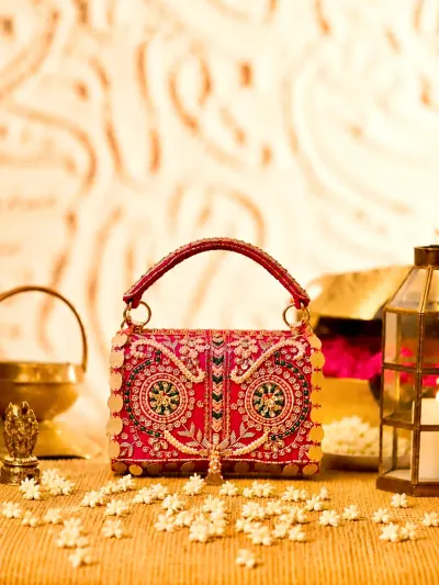 Red Designer Clutch Bag (Ethnic Mini)-0