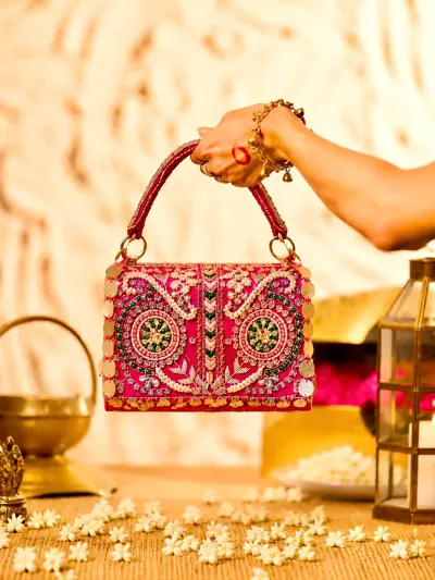 Red Designer Clutch Bag (Ethnic Mini)-3