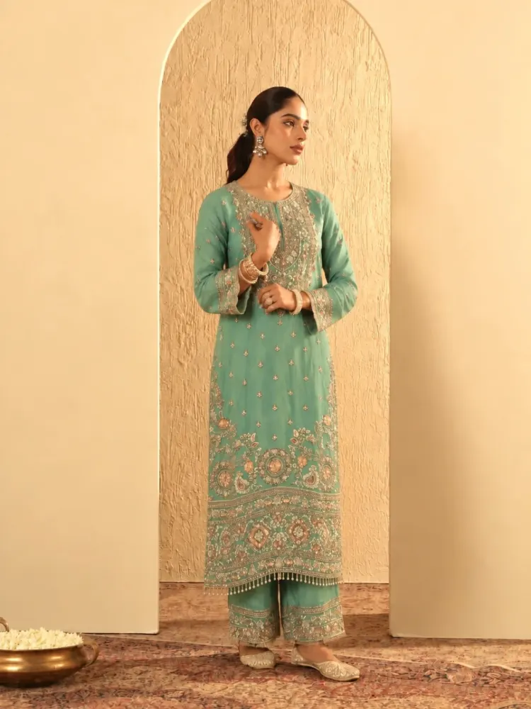 Teal Bridal Kurta Set-4