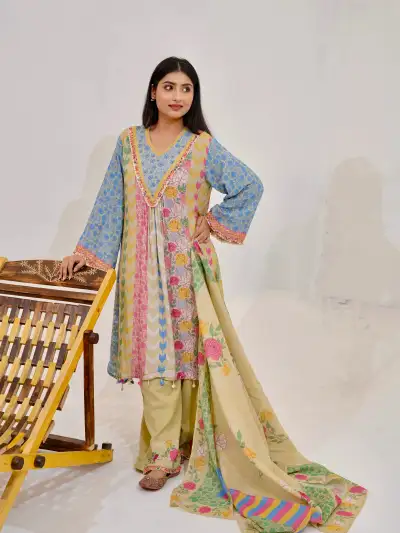 Pastel Patchwork Kurta Set with Floral Dupatta (Set of 3) - collection image