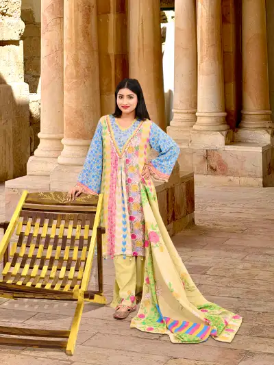 Multicolor Floral Printed A-Line Kurta Pant Set with Dupatta - collection image