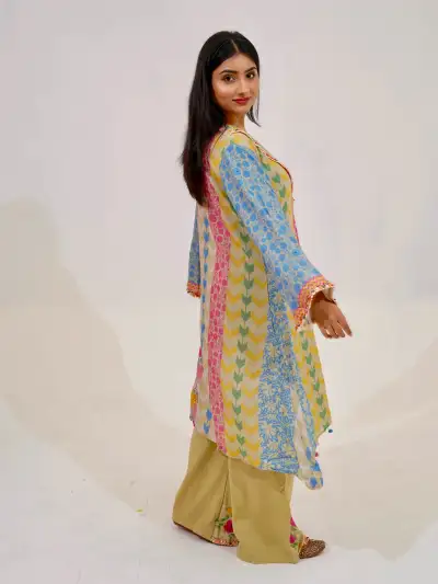 PASTEL PATCHWORK KURTA SET WITH FLORAL DUPATTA (SET OF 3) - 2