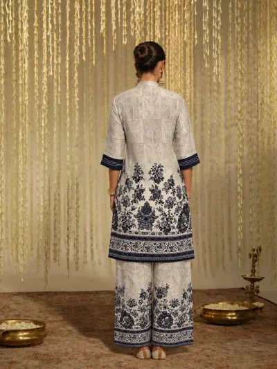 White Blue Floral Co-Ord Set For Women-0