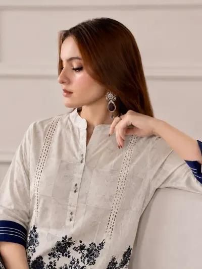 White Blue Floral Co-Ord Set For Women-2