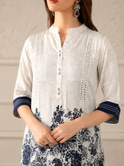 White Blue Floral Co-Ord Set For Women-3