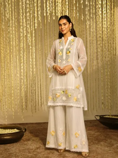 White Floral Mul Cotton Suit-3
