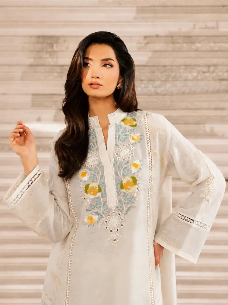 White Floral Mul Cotton Suit-1