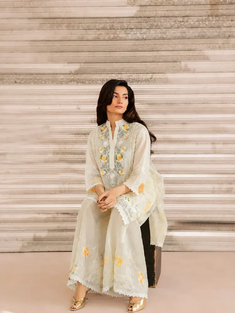 White Floral Mul Cotton Suit-1