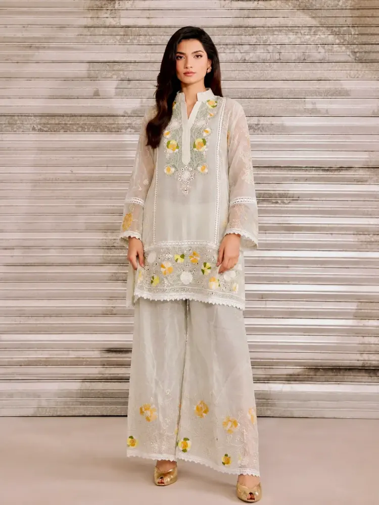 White Floral Mul Cotton Suit-0