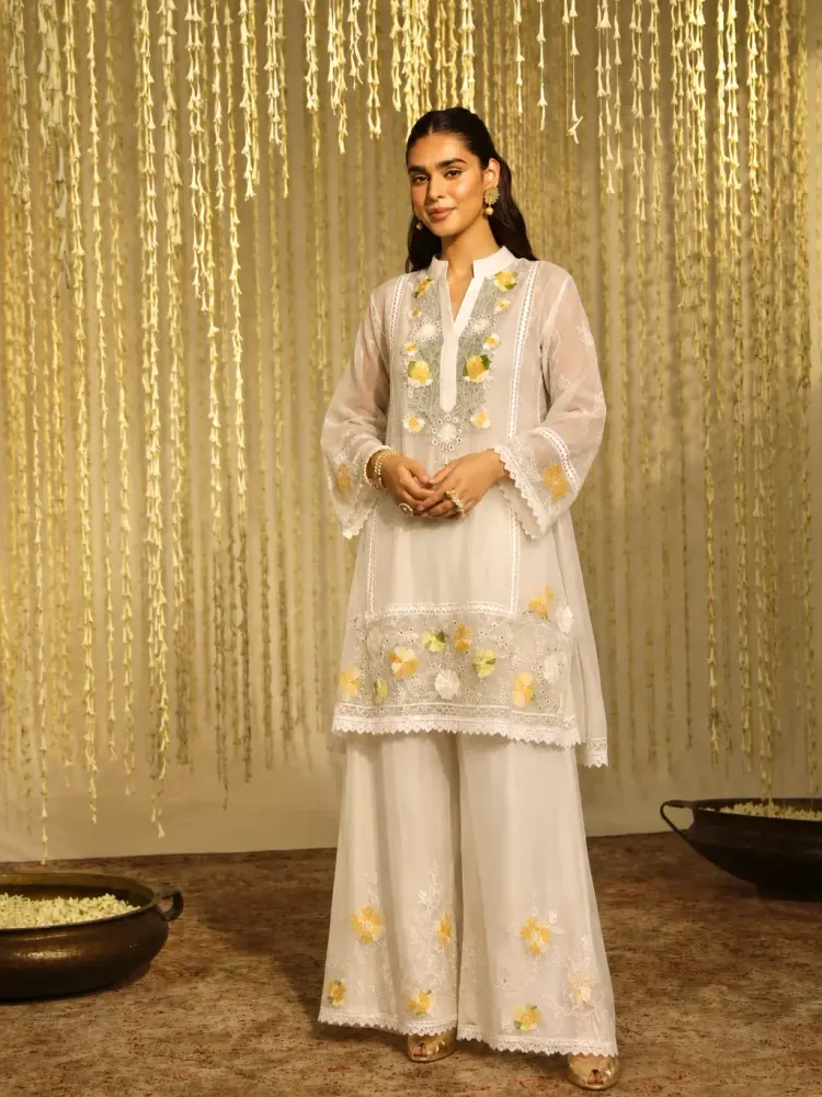 White Floral Mul Cotton Suit-3
