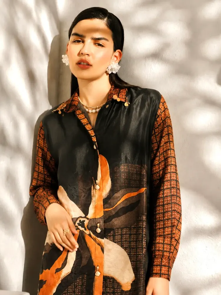 Black Printed Coordset For Women-1