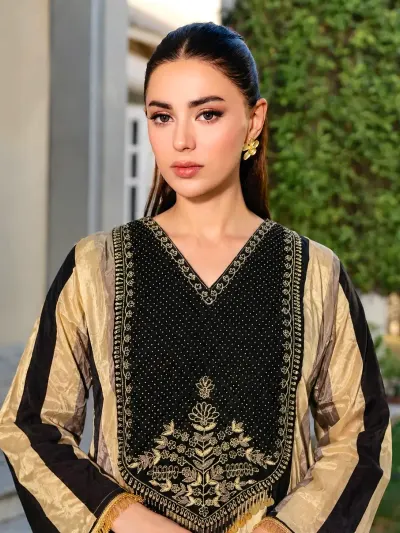 Black Striped Cotton Kurta Set-1