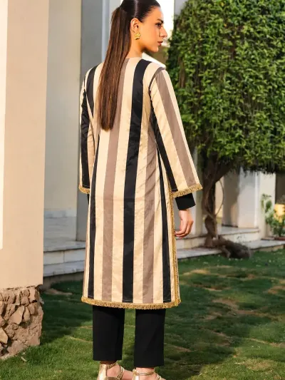 Black Striped Cotton Kurta Set-2