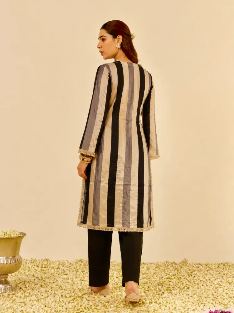 Black Striped Cotton Kurta Set-1