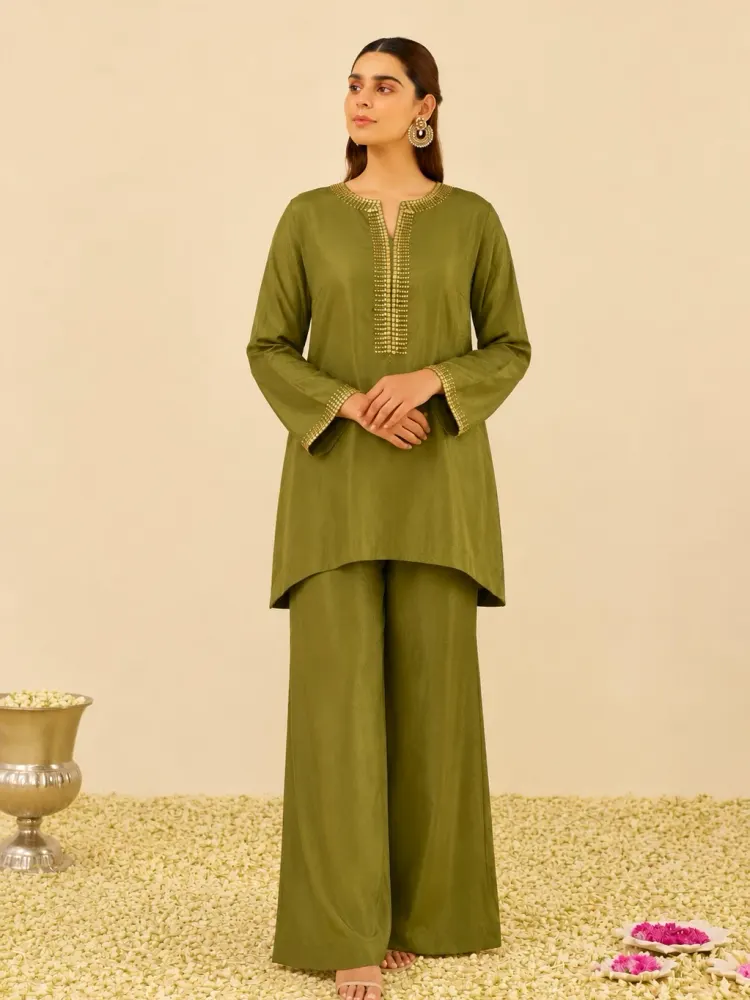 Olive Party Wear Co-ord Set-0