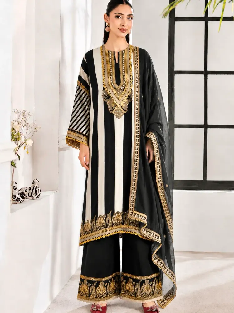 Black Printed Party Wear Suit-0