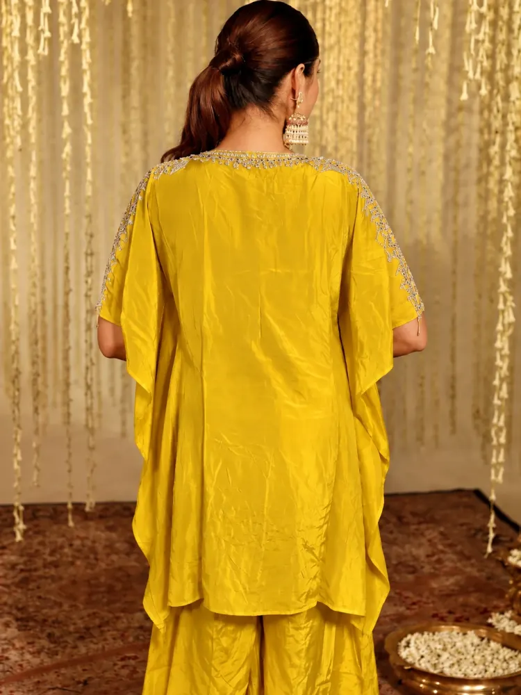 Golden Yellow Kaftan Set for Women-2